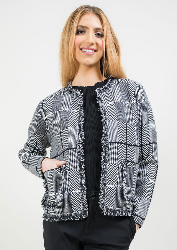 Audrey Frayed Collarless Suit Jacket