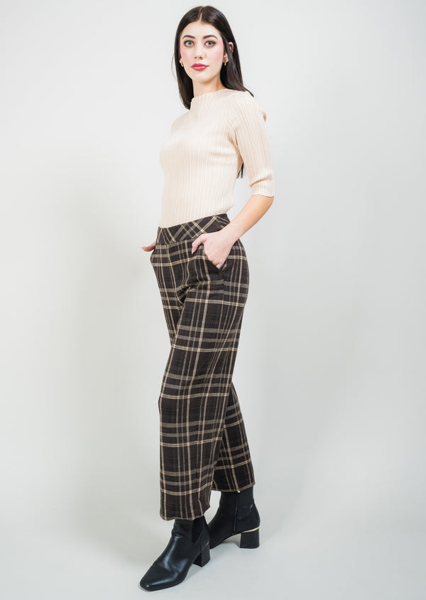 Mocha Plaid 25" Wide Crop Pant