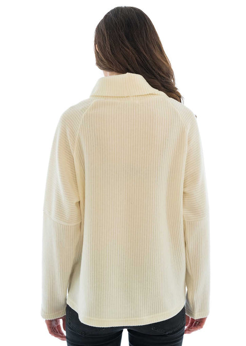 Textured knit sweater with rib sleeves.