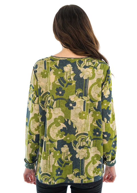 Reversible V Neck floral scroll.