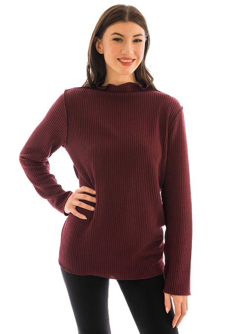 Rib funnel neck sweater.