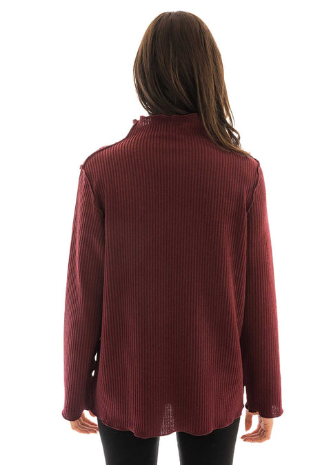 Rib funnel neck sweater.