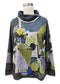 Contrast trim twist neck abastract print sweater.