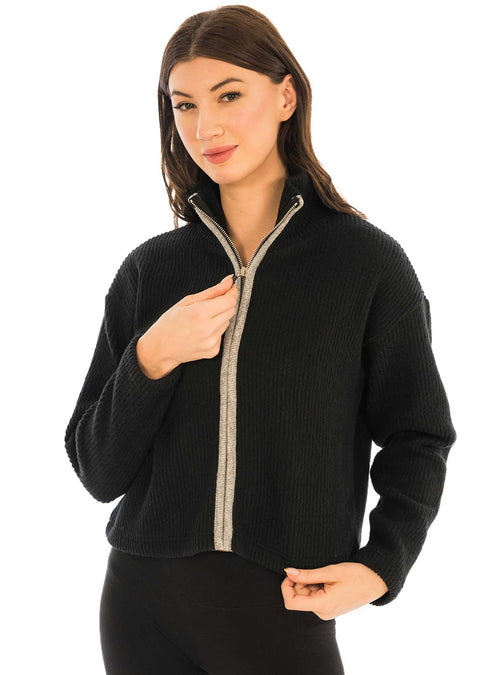 Zip front cardigan.