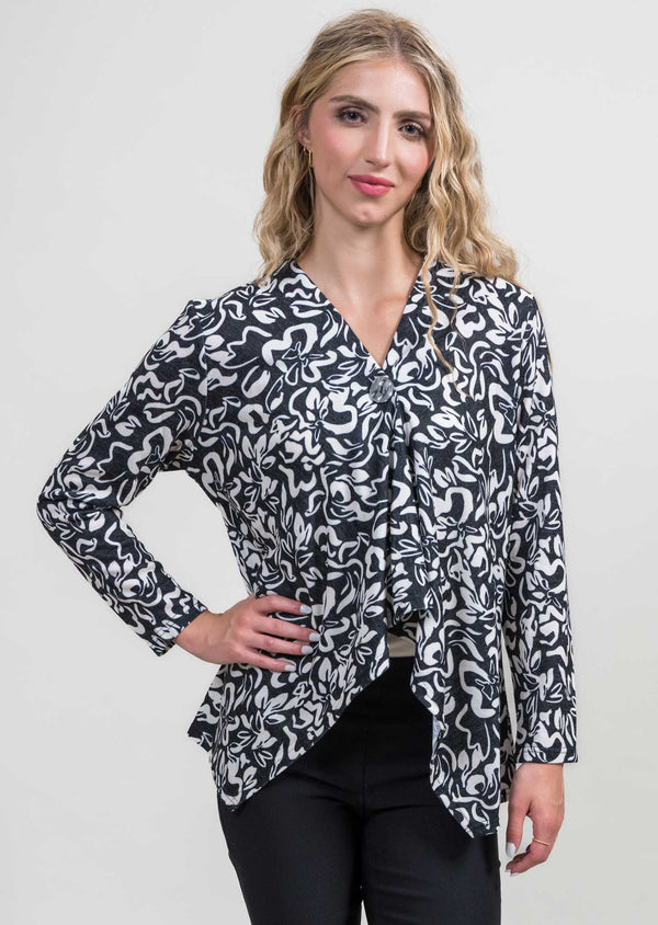 Black/White One Button Cardigan