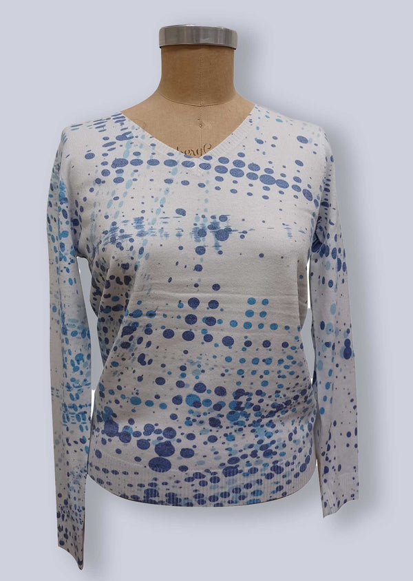 Blue/White Printed V-Neck Sweater