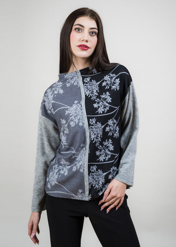 SPLIT FRONT CONTRAST BINDING FUNNEL NECK SWEATER