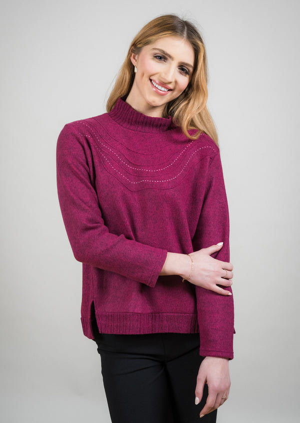 COWL NECK WITH RIB HEM AND SELF EMBROIDERY