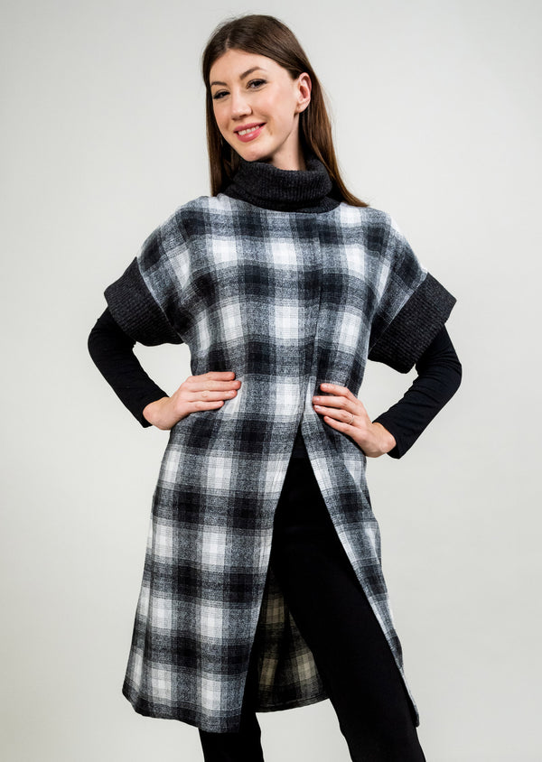 PLAID SLIT FRONT TOPPER