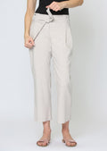 Stretch Linen front-tie paper bag crop palazzo with zipper